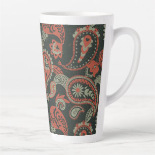 Taza De Café Latte Tradicional Paisley Linocut Naranja cálido Mint Gr