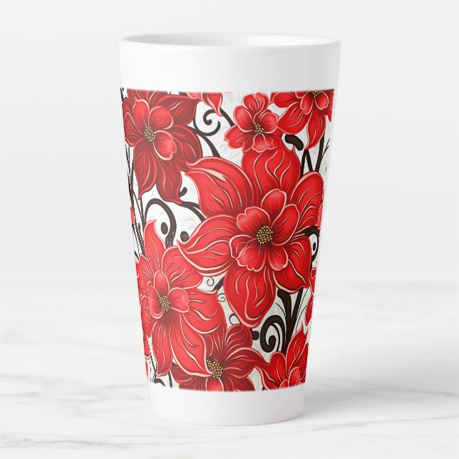 Taza De Café Latte Trama de flores rojas Latte Mug (Anverso)