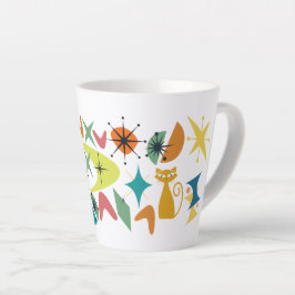 Taza De Café Latte Trama de latte del patrón retro de mediados del si