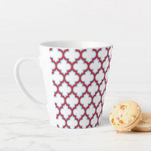 Taza De Café Latte Trellis blanca y roja, Entramado, Quatrefoil