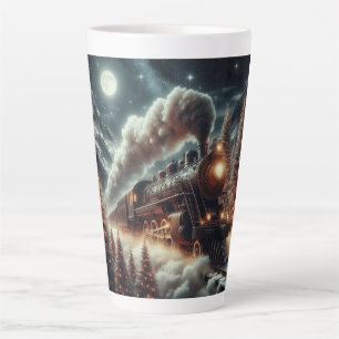 Taza De Café Latte Tren nocturno de invierno/Navidades
