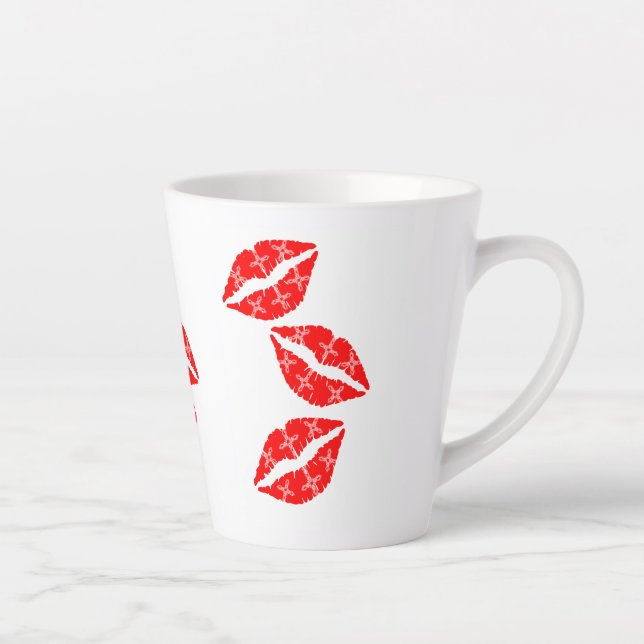 Taza De Café Latte Tres besos rojos de lápiz labial con regalo de pat (Derecha)