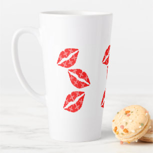 Taza De Café Latte Tres besos rojos de lápiz labial con regalo de pat