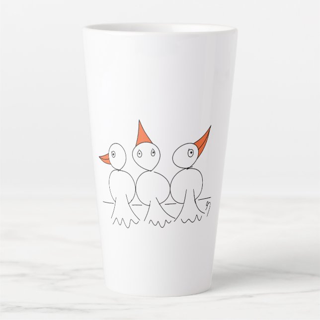 Taza De Café Latte Tres pájaros en el alambre (Anverso)