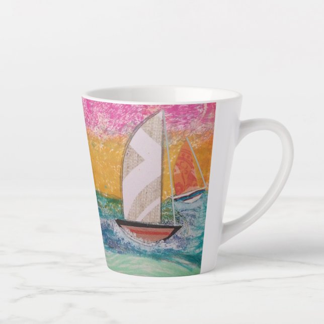 Taza De Café Latte Tres veleros cielo rosado (Derecha)
