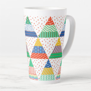 Taza De Café Latte Triángulos de Navidad en Patchwork Colorido Festiv