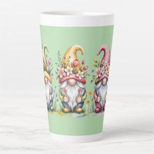 Taza De Café Latte Trío de gnomos de acuarela de primavera con sombre