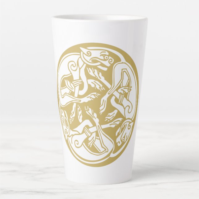 Taza De Café Latte Trío de perros dorados celtas (Anverso)