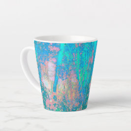 Taza De Café Latte Trippy Aqua Sunrise con flores psicodélicas