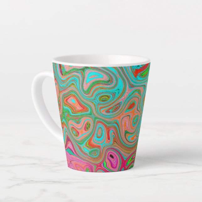 Taza De Café Latte Trippy Retro Naranja y Aqua Groovy Resumen de arte (Ángulo izquierdo)
