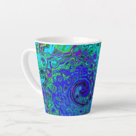Taza De Café Latte Trippy Violet Blue Abstract Retro Liquid Swirl