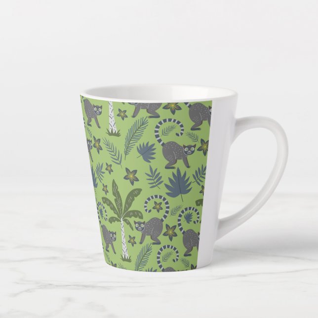 Taza De Café Latte Tropical animals seamless pattern green and grey (Derecha)
