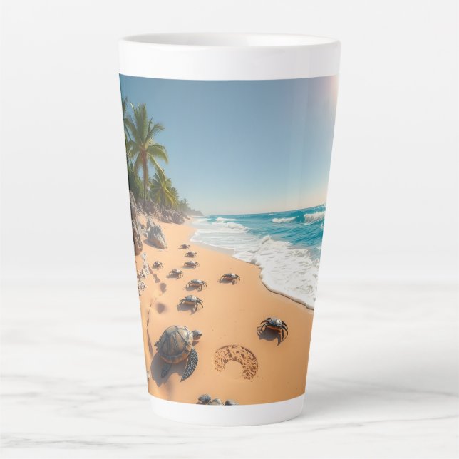 Taza De Café Latte Tropical Golden Shell Beach Chic (Anverso)