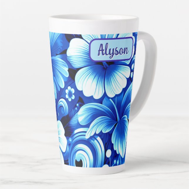 Taza De Café Latte Tropical Hawaiian Flowers Hibiscus Personalized (Ángulo derecho)