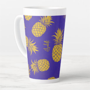Taza De Café Latte Tropical Pineapple with Name – Watercolor Style