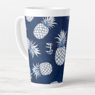 Taza De Café Latte Tropical Pineapple with Name – Watercolor Style