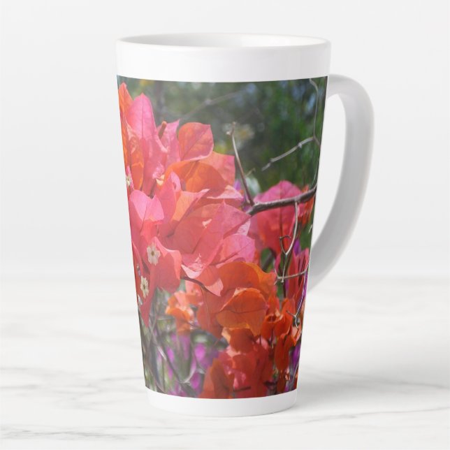 Taza De Café Latte Tropical Pink Bougainvillea Island Floral (Ángulo derecho)