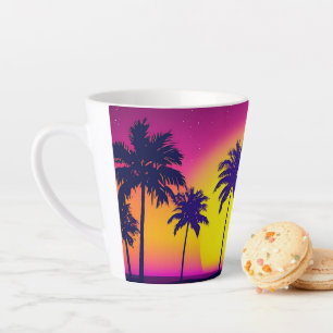 Taza De Café Latte Trópico de atardecer con tarta de palmeras