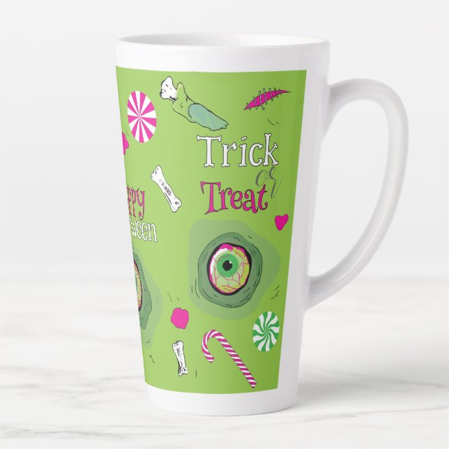 Taza De Café Latte Truco O Trato Feliz Halloween Dulce Muerte + Dulce (Derecha)