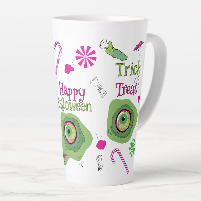 Taza De Café Latte Truco O Trato Feliz Halloween Dulce Muerte + Dulce (Ángulo derecho)