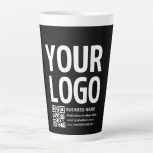 Taza De Café Latte Tu logotipo con código QR editable y texto