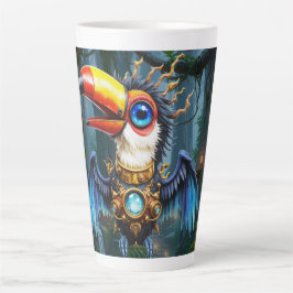 Taza De Café Latte Tucán steampunk iluminado por la luna.