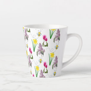 Taza De Café Latte Tulipán floral primaveral Daffodils Lilacs