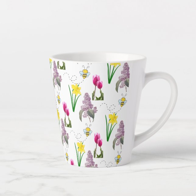 Taza De Café Latte Tulipán floral primaveral Daffodils Lilacs (Derecha)