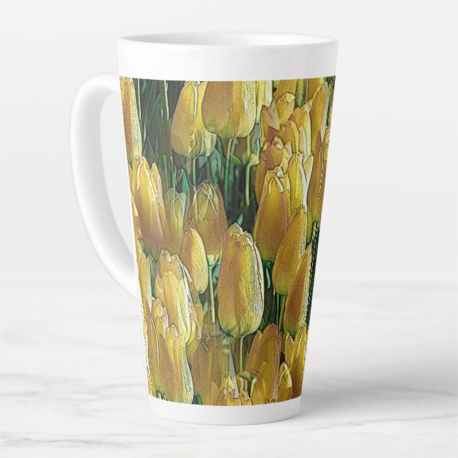 Taza De Café Latte Tulipanes amarillos brillantes (Ángulo izquierdo)