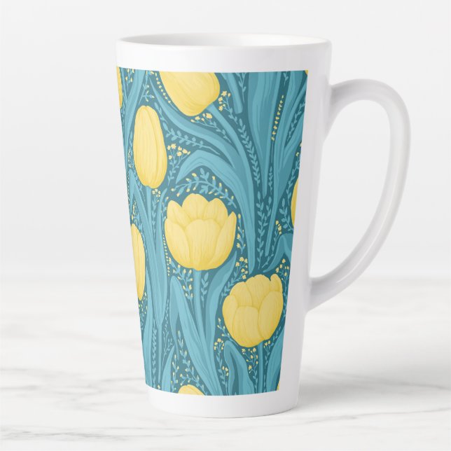 Taza De Café Latte Tulipanes azules y amarillos (Derecha)