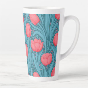 Taza De Café Latte Tulipanes azules y rojos