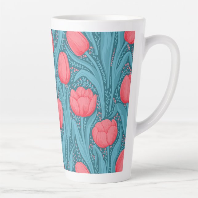 Taza De Café Latte Tulipanes azules y rojos (Derecha)