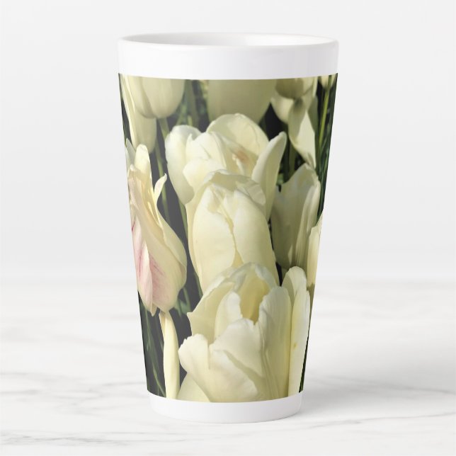 Taza De Café Latte Tulipanes blancos, Oregón (Anverso)