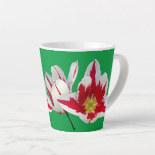 Taza De Café Latte Tulipanes Blancos y Rojos de Cerca Taza de Latte V