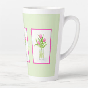 Taza De Café Latte Tulipanes en agua pintados a mano acuarela