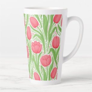 Taza De Café Latte Tulipanes en rojo y verde