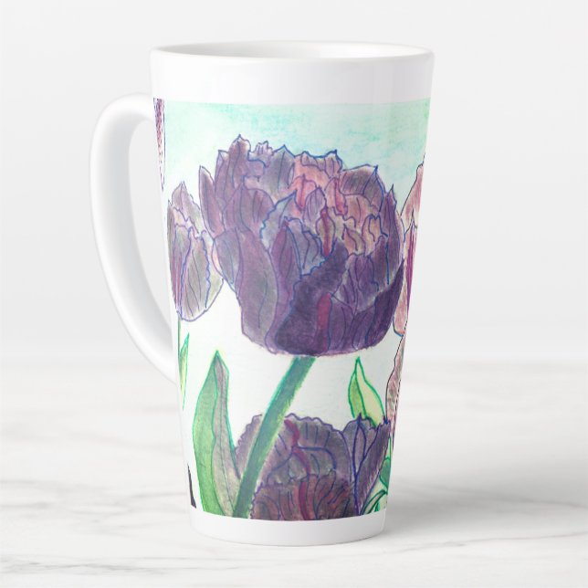 Taza De Café Latte Tulipanes morados (Ángulo izquierdo)