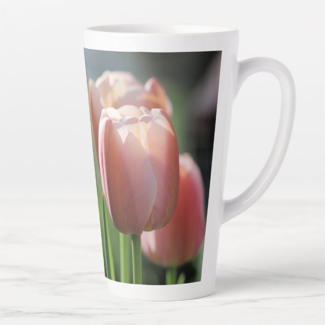Taza De Café Latte Tulipanes rosados (Derecha)