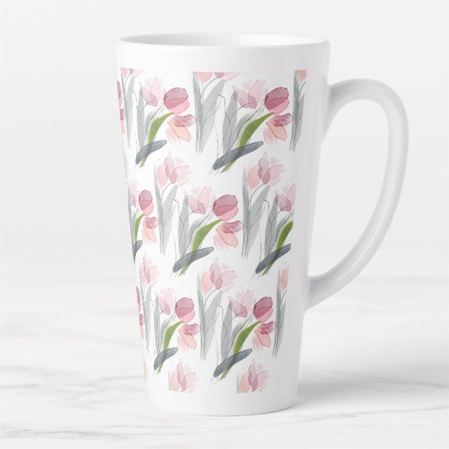 Taza De Café Latte Tulipanes rosados Rubor Sage Green Gray Deja Blanc (Derecha)