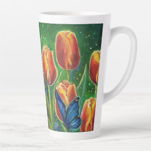Taza De Café Latte Tulipanes variados con mariposas por Renee Lavoie