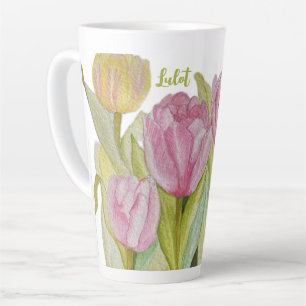 Taza De Café Latte Tulipano latte rosado y amarillo