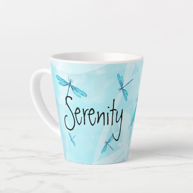 Taza De Café Latte Turquesa, Aqua Dragonflies , Copa personalizada (Ángulo izquierdo)