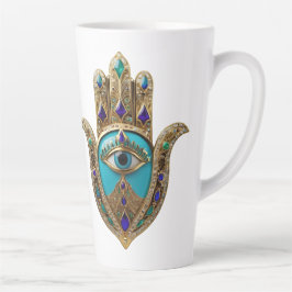 Taza De Café Latte Turquesa Ojo de la Mente Hamsa