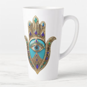 Taza De Café Latte Turquesa Ojo de la Mente Hamsa