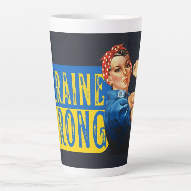 Taza De Café Latte Ucrania fuerte Rosie the Riveter (Anverso)