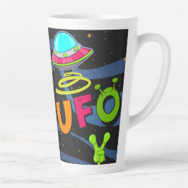 Taza De Café Latte Ufo en el espacio saluda