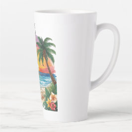 Taza De Café Latte Un atardecer impresionante en una playa tropical, 