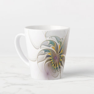 Taza De Café Latte Un colorido ornamento fractal. Resumen Arte de flo
