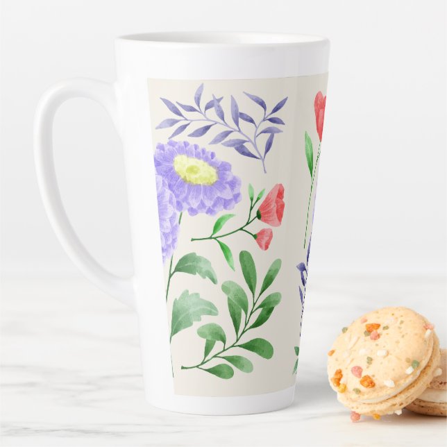 Taza De Café Latte Un conjunto de flores pintadas en acuarela (In situ)
