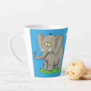 Taza De Café Latte Un extraño elefante gracioso con un pájaro en el p